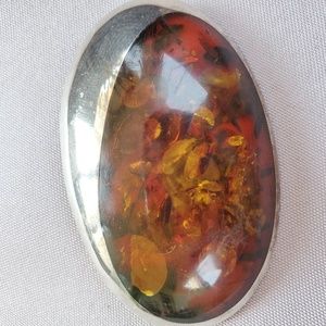 Amber Pin/pendant. Sterling silver.  3"